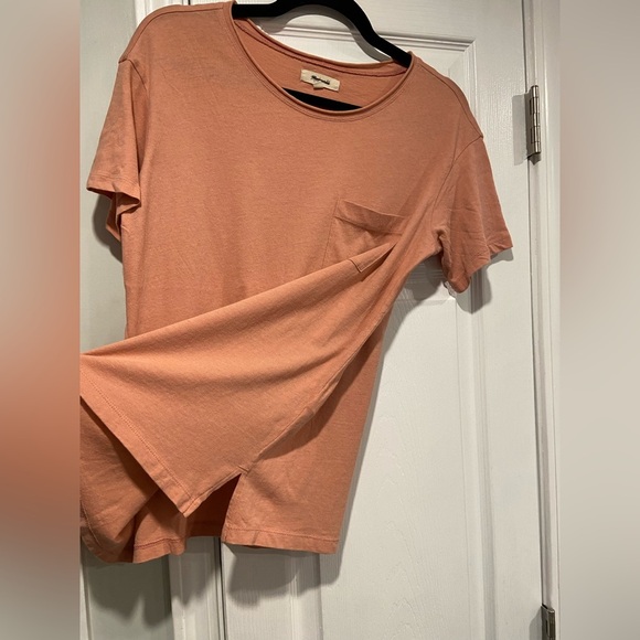 NWOT Madewell Size XS Pink Clay Short Sleeve Crew Split Hem Pocket Tee Shirt - Picture 6 of 11